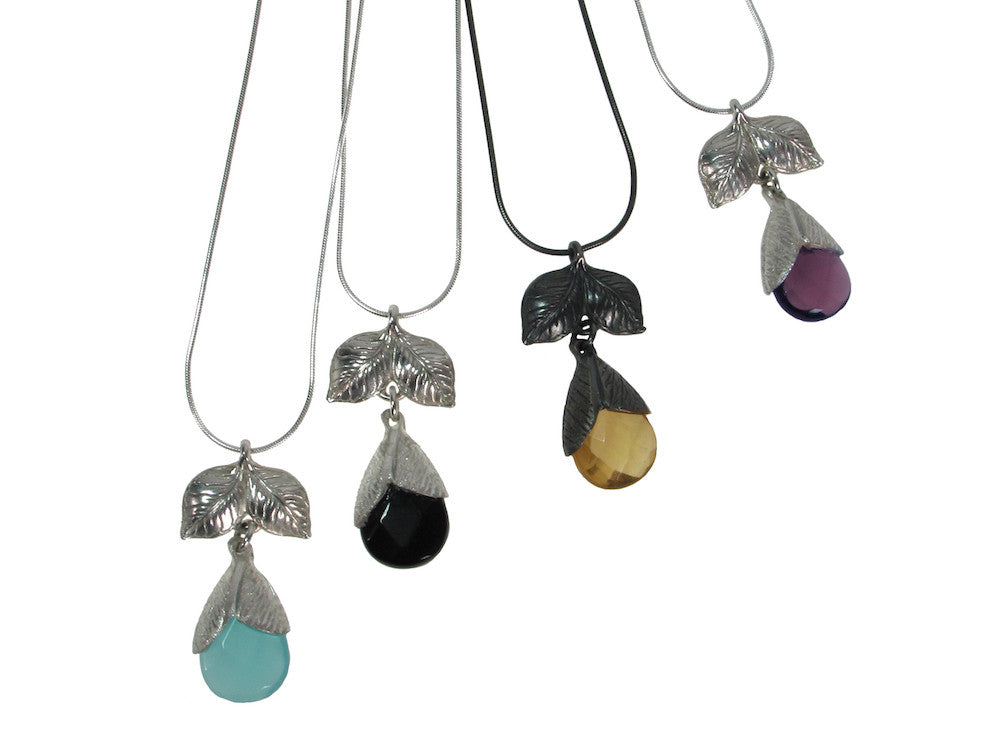 Sterling Leaf & Stone Pendant Necklace | Erica Zap Designs