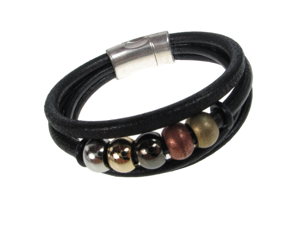 Cord Leather Bracelet | 3-Strand Beads & Magnetic Clasp | Erica Zap Designs