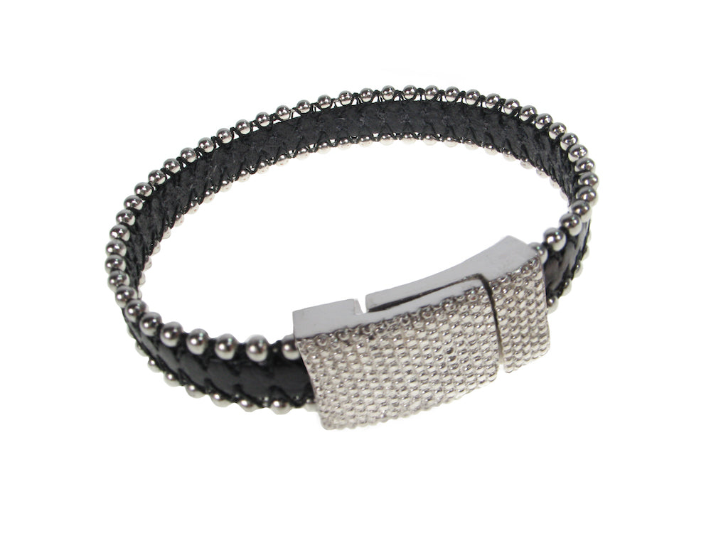 Men's Leather Bracelet | Single Beaded Strap with Magnetic Clasp | Erica Zap Designs
