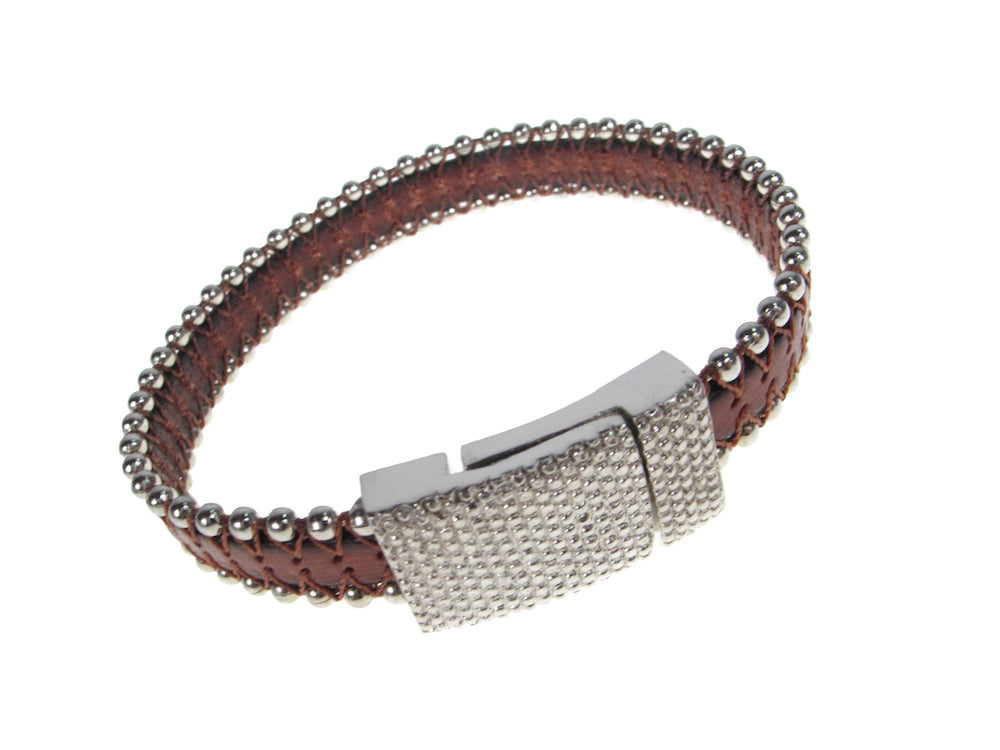 Men's Leather Bracelet | Single Beaded Strap with Magnetic Clasp | Erica Zap Designs