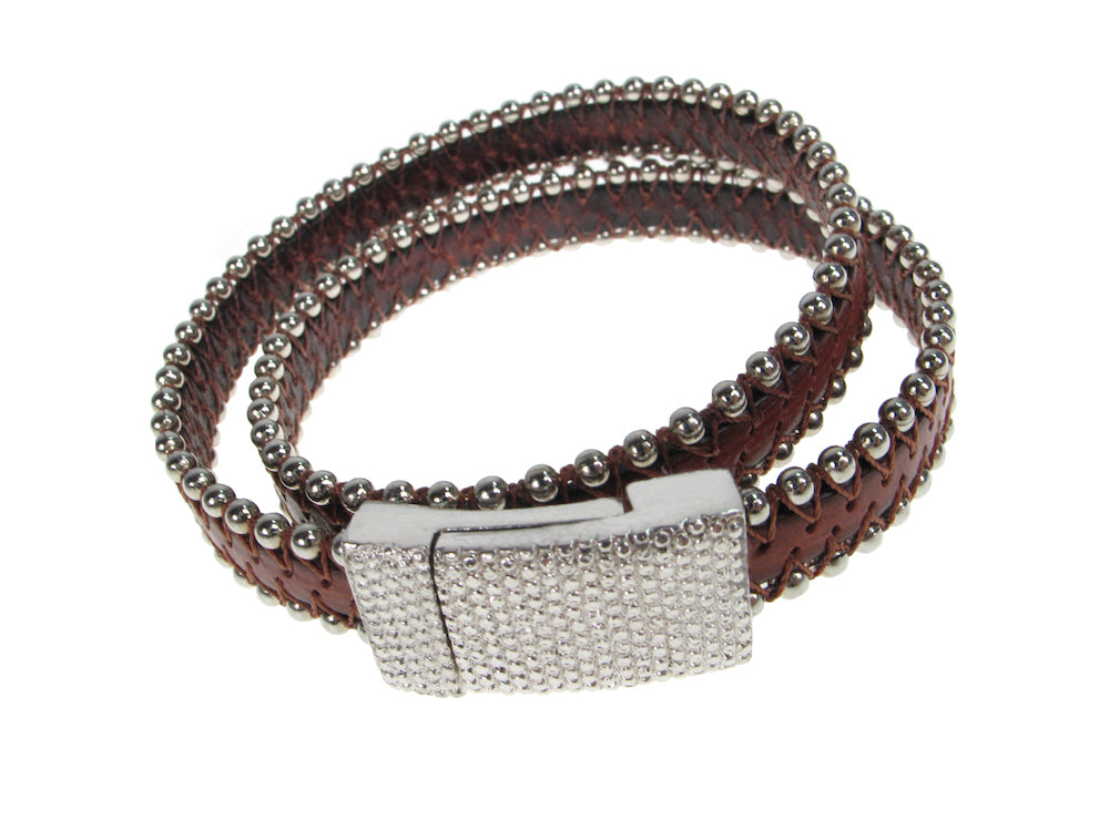 Men's Leather Bracelet | Beaded Wrap with Magnetic Clasp | Erica Zap Designs