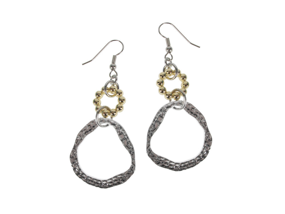 Beaded & Hammered Circle Drop Earrings | Erica Zap Designs