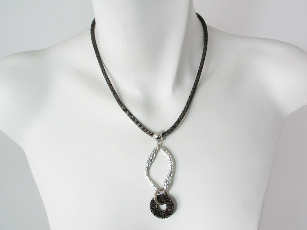 Mesh Necklace with Hammered Oval & Mesh Circle Drop | Erica Zap Designs