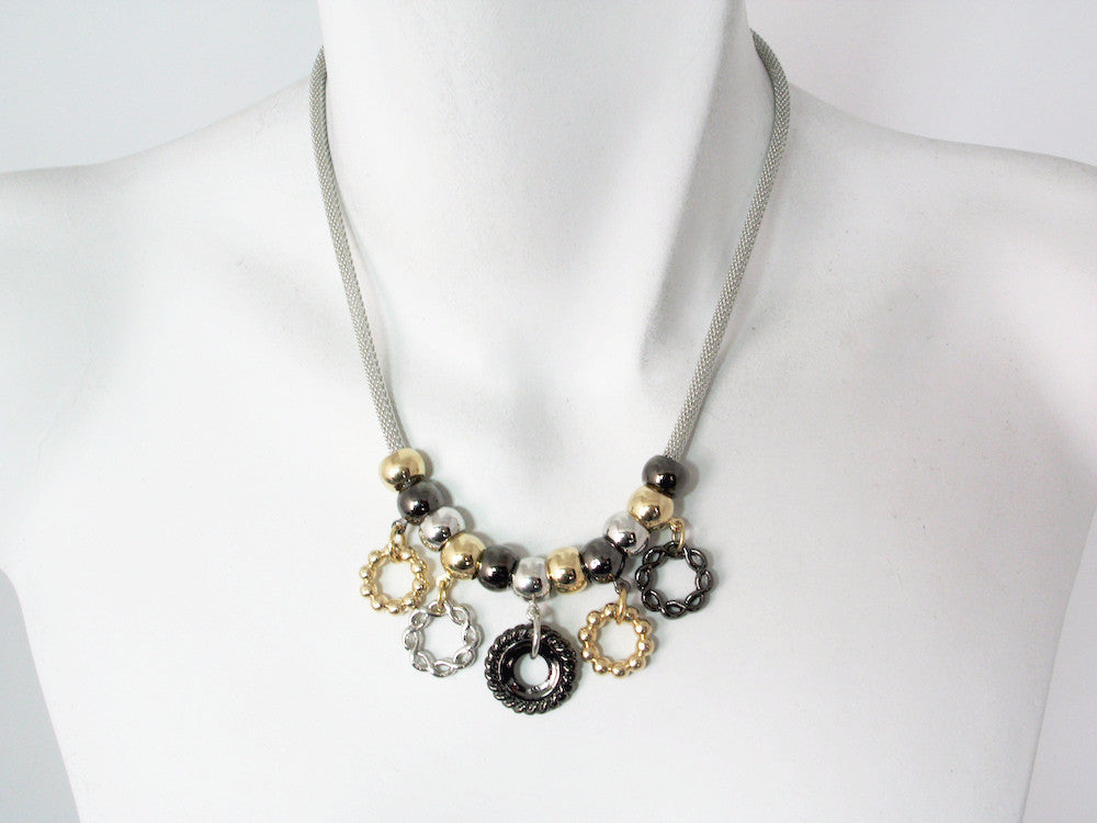 Mesh Necklace with Textured Metal Circle Charms | Erica Zap Designs