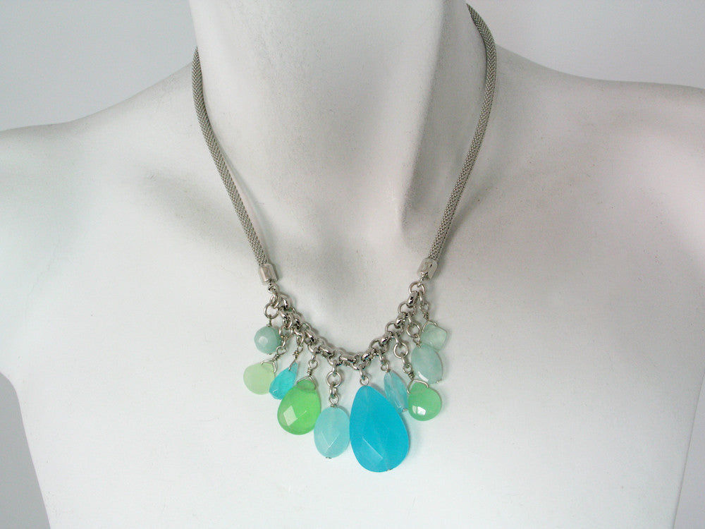 Rhodium Mesh Necklace with Blue Quartz Drops | Erica Zap Designs