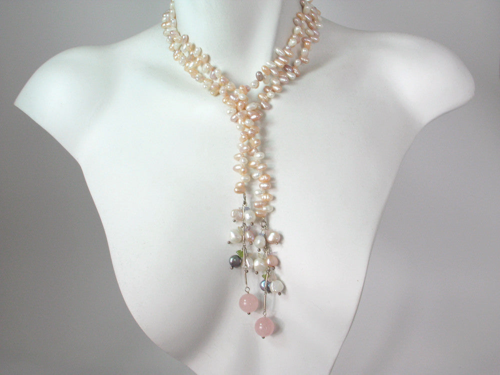 Pearl & Stone Drop Lariat | Erica Zap Designs