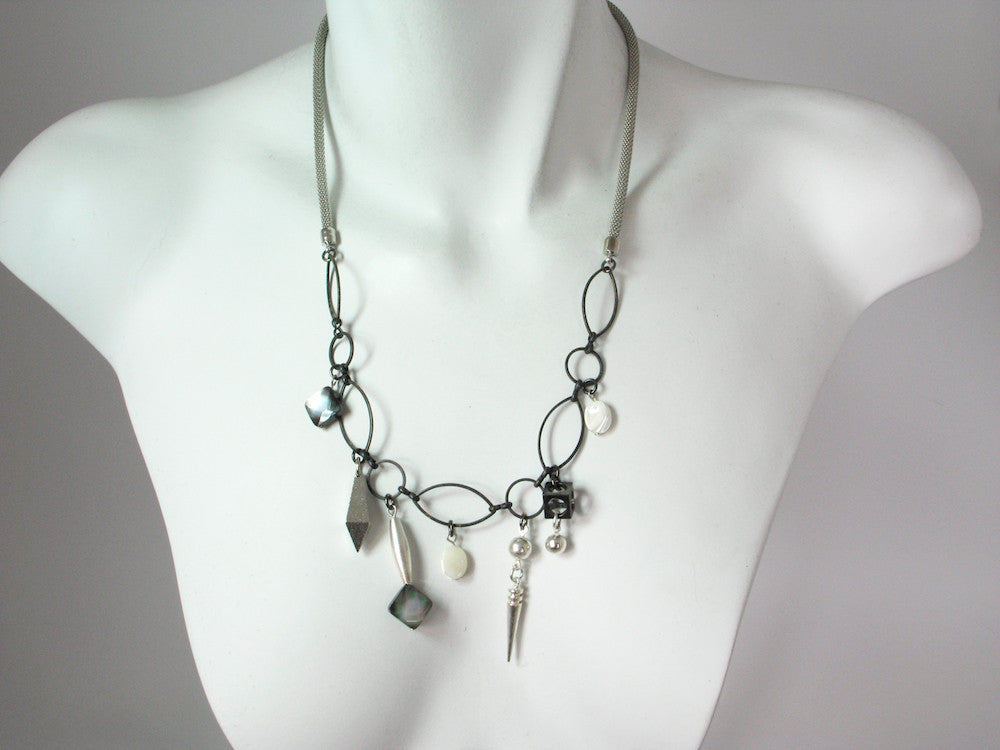 Mesh Necklace with Mother of Pearl & Geometric Charms | Erica Zap Designs