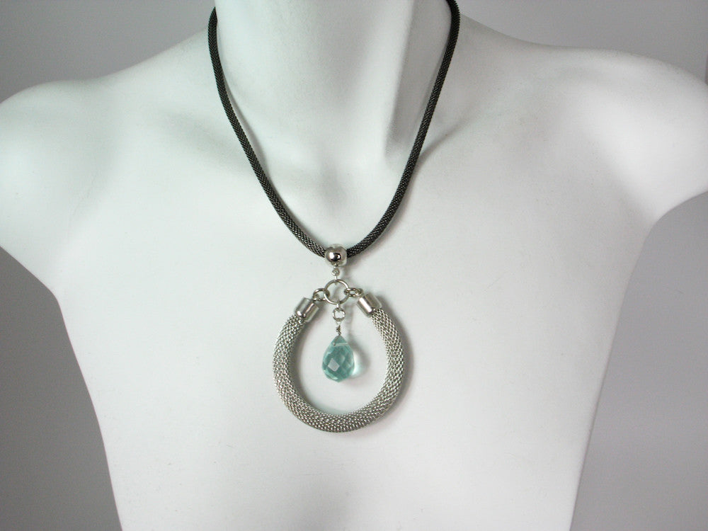 Mesh Necklace with Stone Circle Pendant | Erica Zap Designs