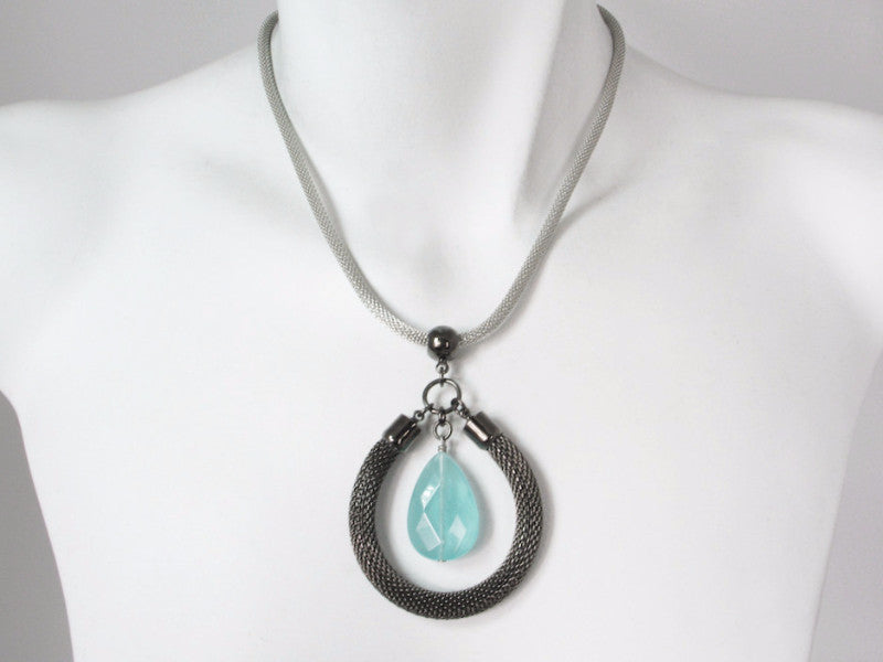 Mesh Necklace with Stone Circle Pendant | Erica Zap Designs