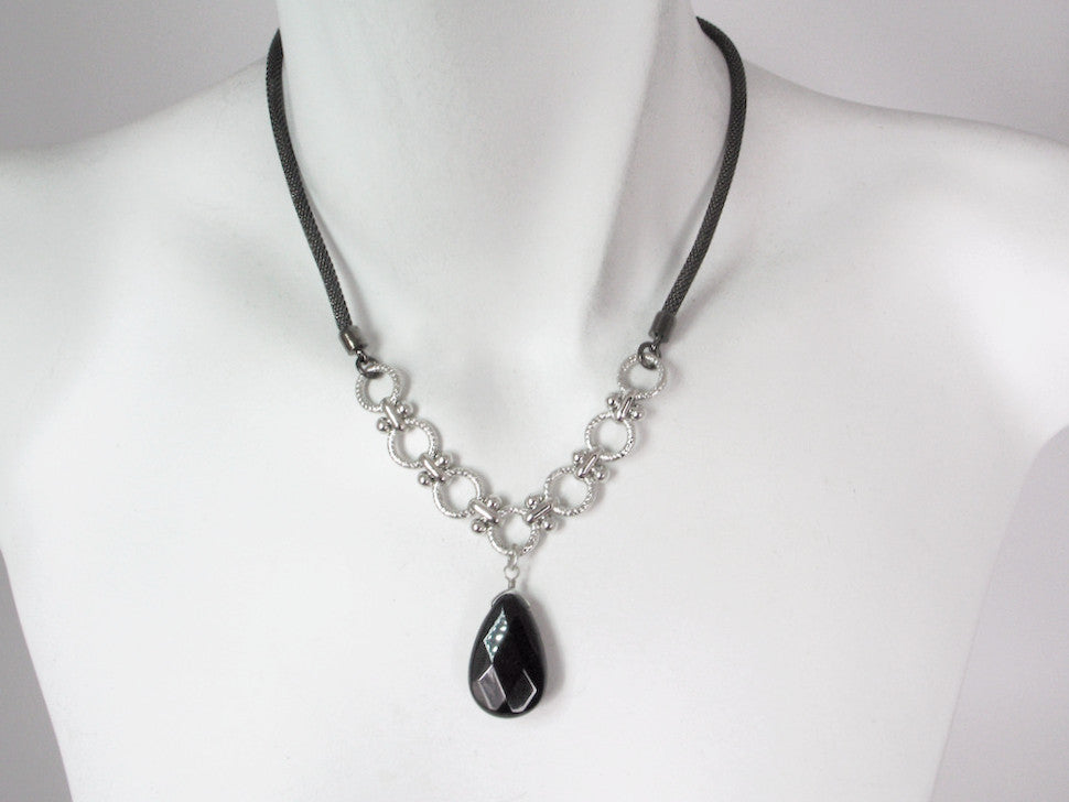 Mesh Necklace with Onyx Drop | Erica Zap Designs
