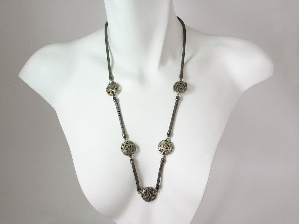 Long Mesh Necklace with Wire Disc Beads | Erica Zap Designs