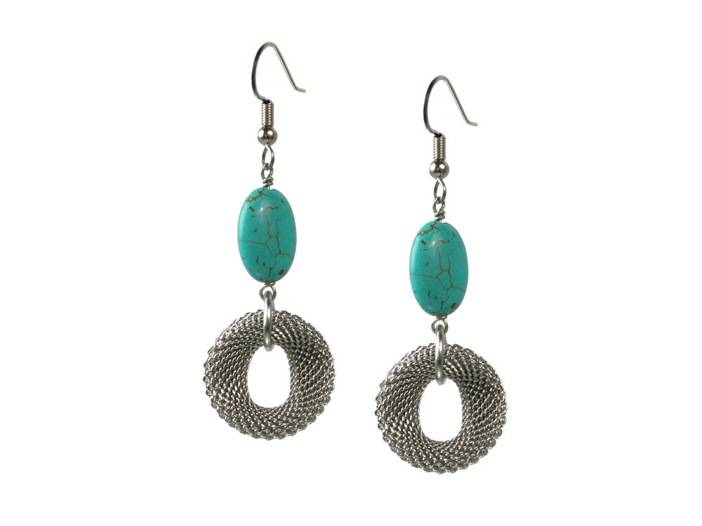 Contoured Mesh Circle & Stone Drop Earrings | Erica Zap Designs