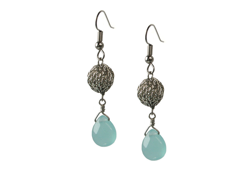 Mesh Ball & Small Teardrop Stone Earring | Erica Zap Designs