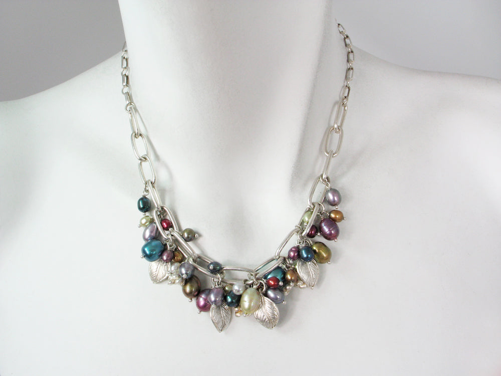 Sterling Leaf & Pearl Cluster Necklace | Erica Zap Designs