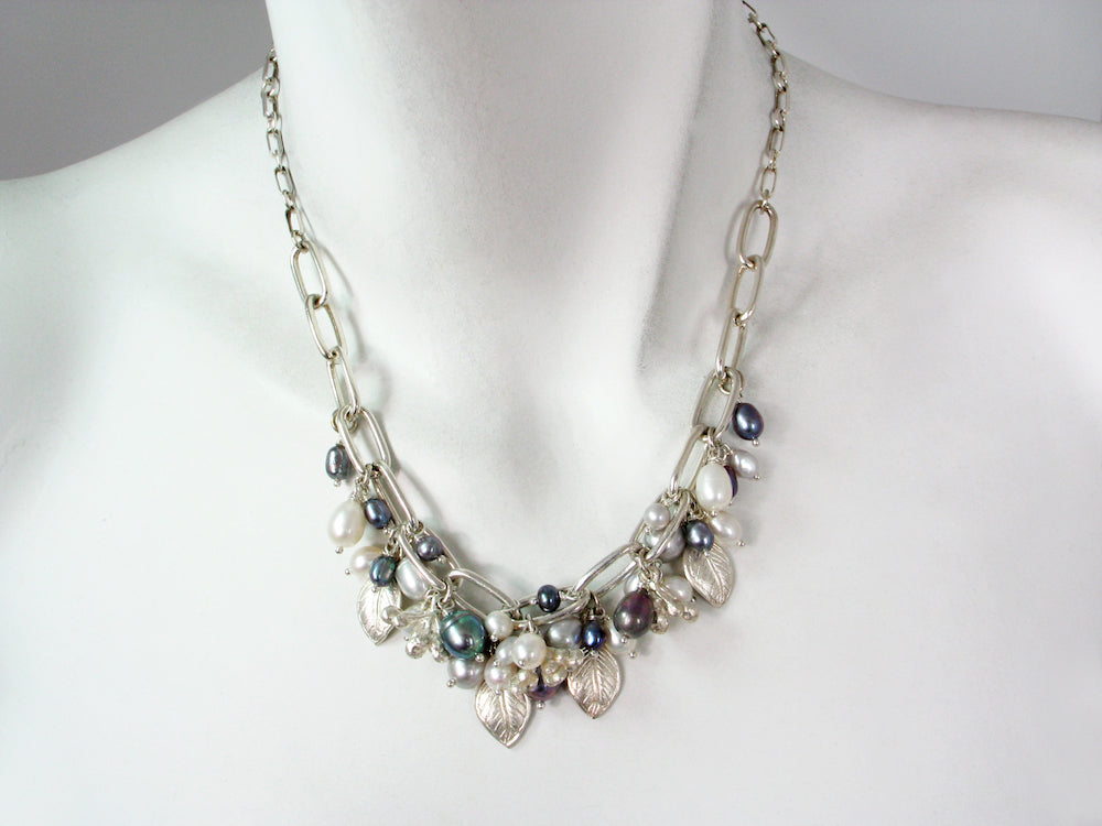 Sterling Leaf & Pearl Cluster Necklace | Erica Zap Designs