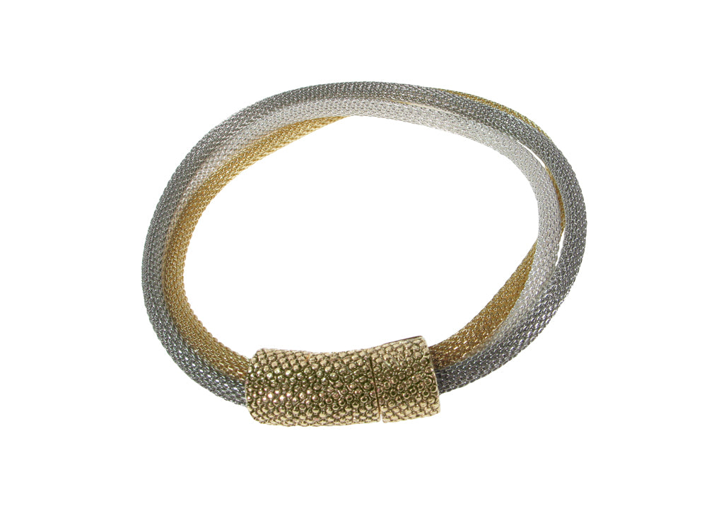 Flat Mesh Bracelet with Textured Magnetic Clasp