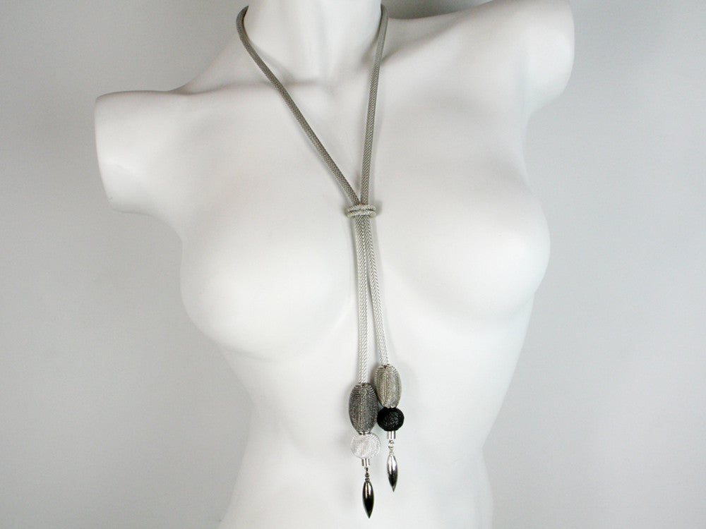 Mesh Bolo Necklace with Mesh Beads & Metal Drop Ends | Erica Zap Designs