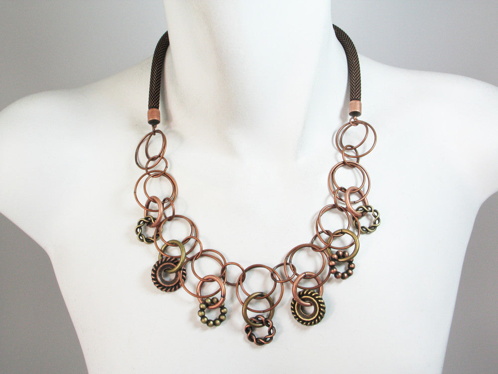 Mesh Necklace with Linked Circles & Textured Rings | Erica Zap Designs