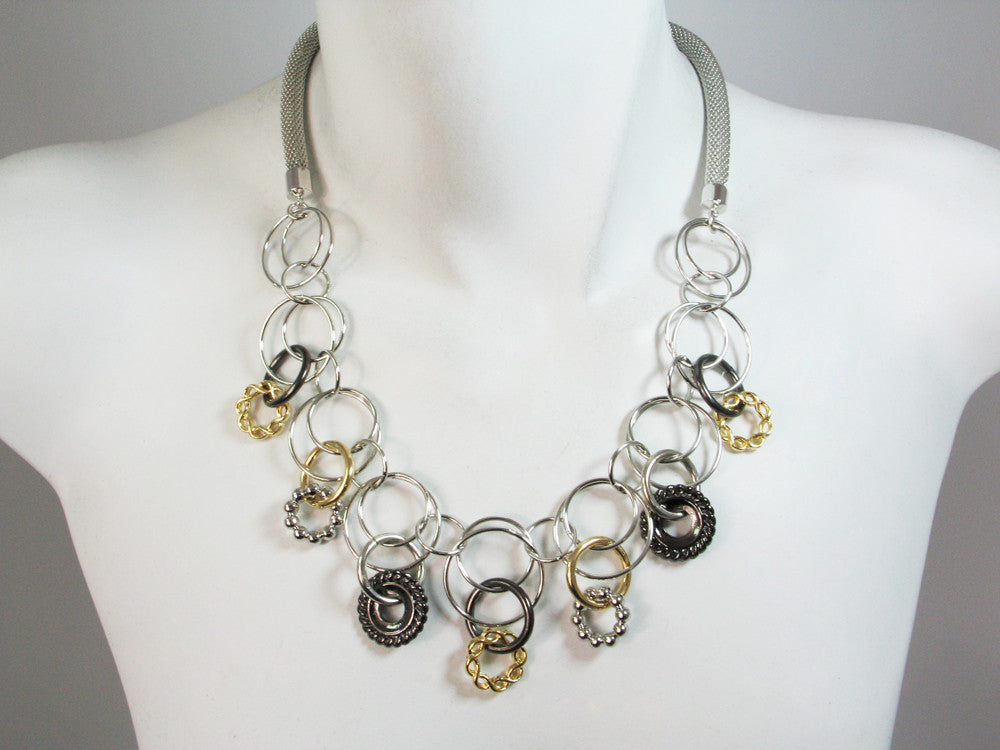 Mesh Necklace with Linked Circles & Textured Rings | Erica Zap Designs