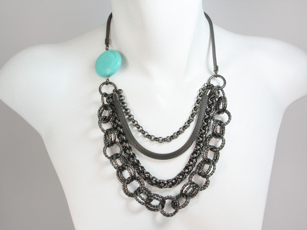 Multi-Chain Mesh Necklace with Stone | Erica Zap Designs