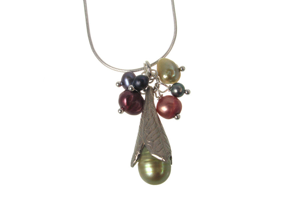 Trumpet Leaf & Pearl Cluster Pendant Necklace | Erica Zap Designs