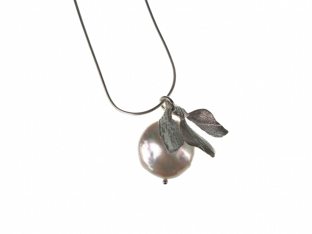 Coin Pearl & Leaf Pendant Necklace | Erica Zap Designs