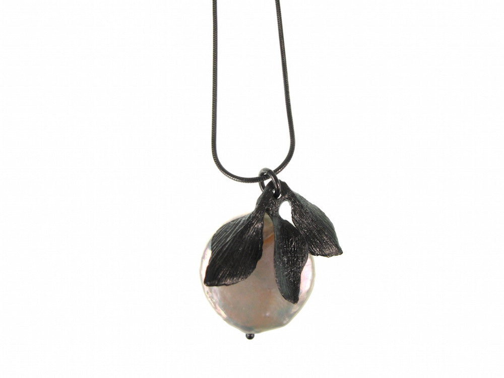 Coin Pearl & Leaf Pendant Necklace | Erica Zap Designs