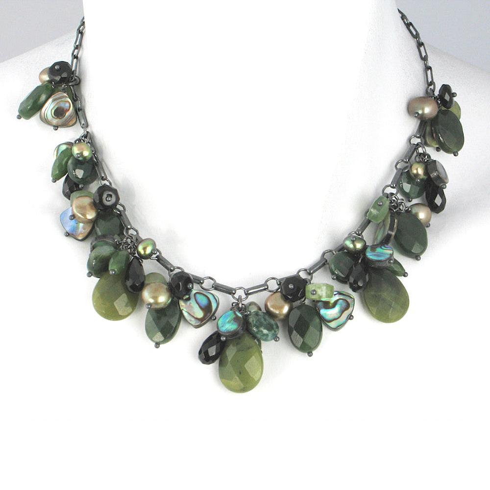 Stone Cluster Necklace | Green Jade Mix | Erica Zap Designs