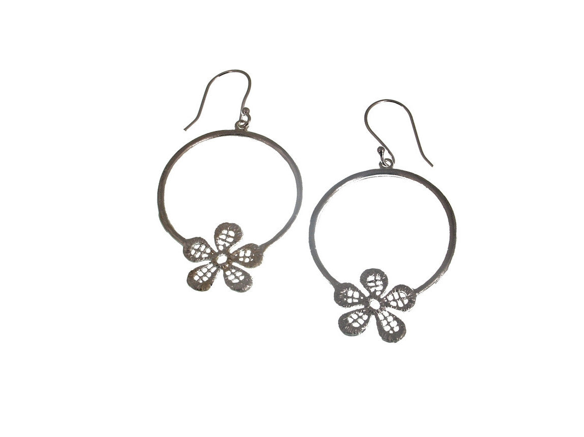 Sterling Hoop Flower Earrings | Erica Zap Designs