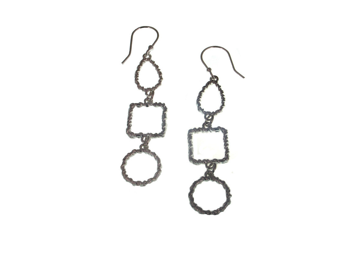 Textured Triple-Drop Geometric Sterling Earrings | Erica Zap Designs