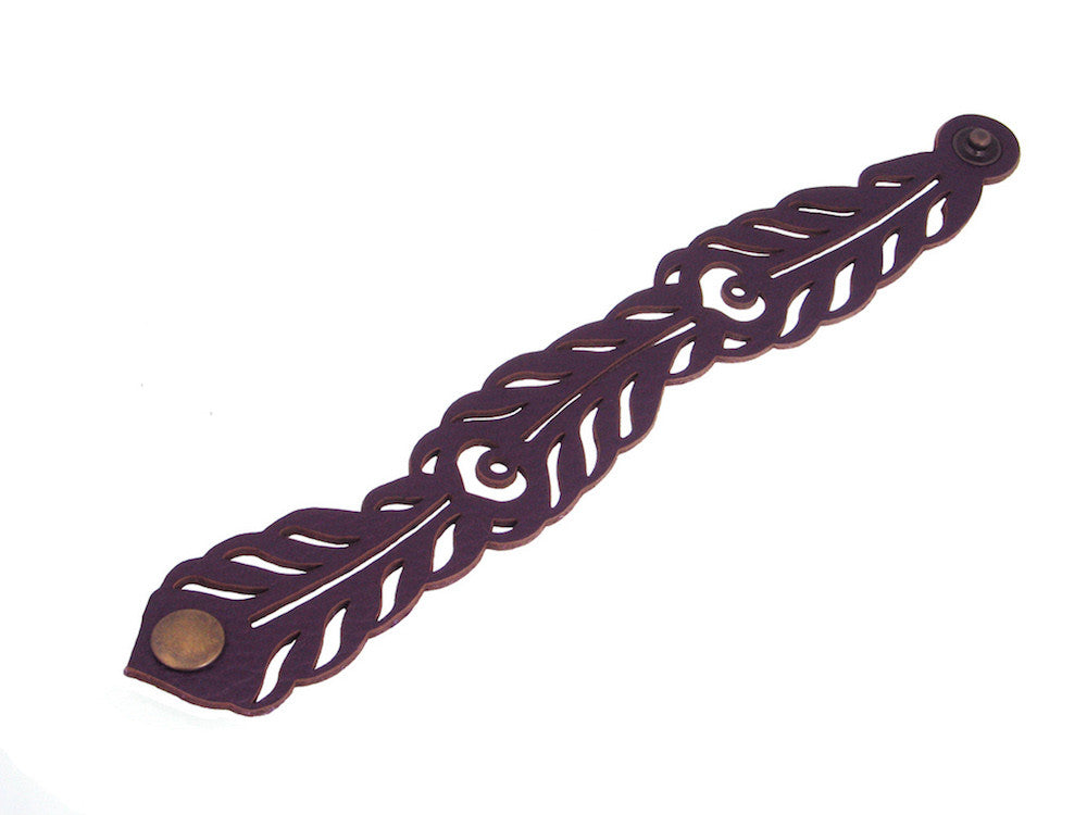 Laser Cut Leather Bracelet | Peacock Feather | Erica Zap Designs