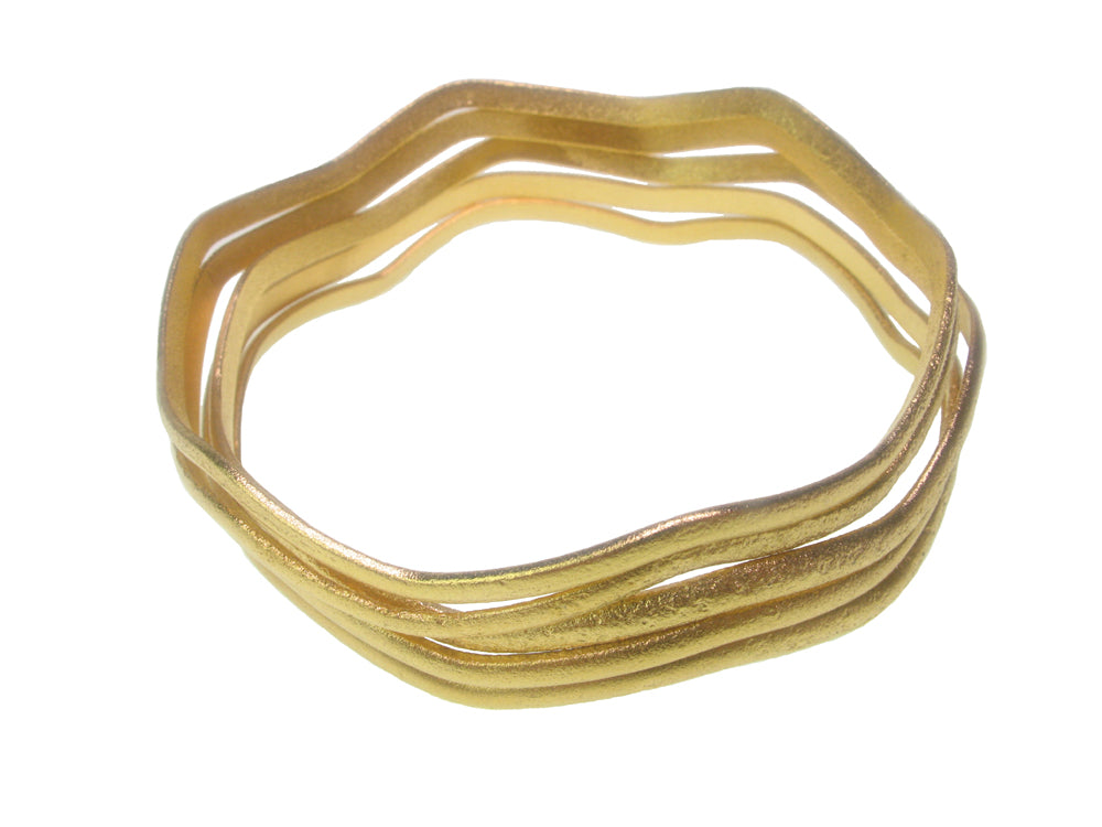 Set of 4 Gold Distressed Texture Wave Bangles | Erica Zap Designs