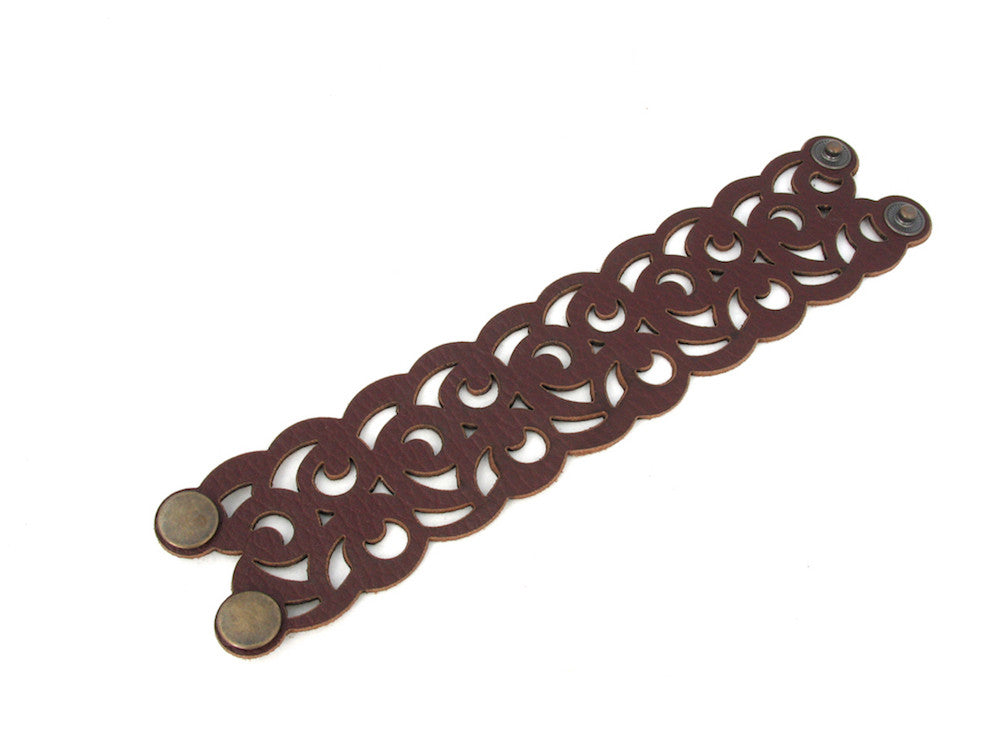 Laser Cut Leather Bracelet | Crescent Moon Swirl | Erica Zap Designs