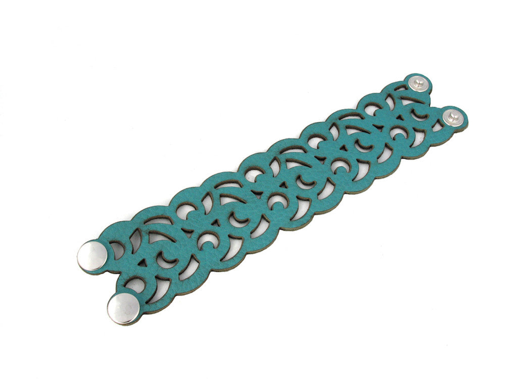 Laser Cut Leather Bracelet | Crescent Moon Swirl | Erica Zap Designs