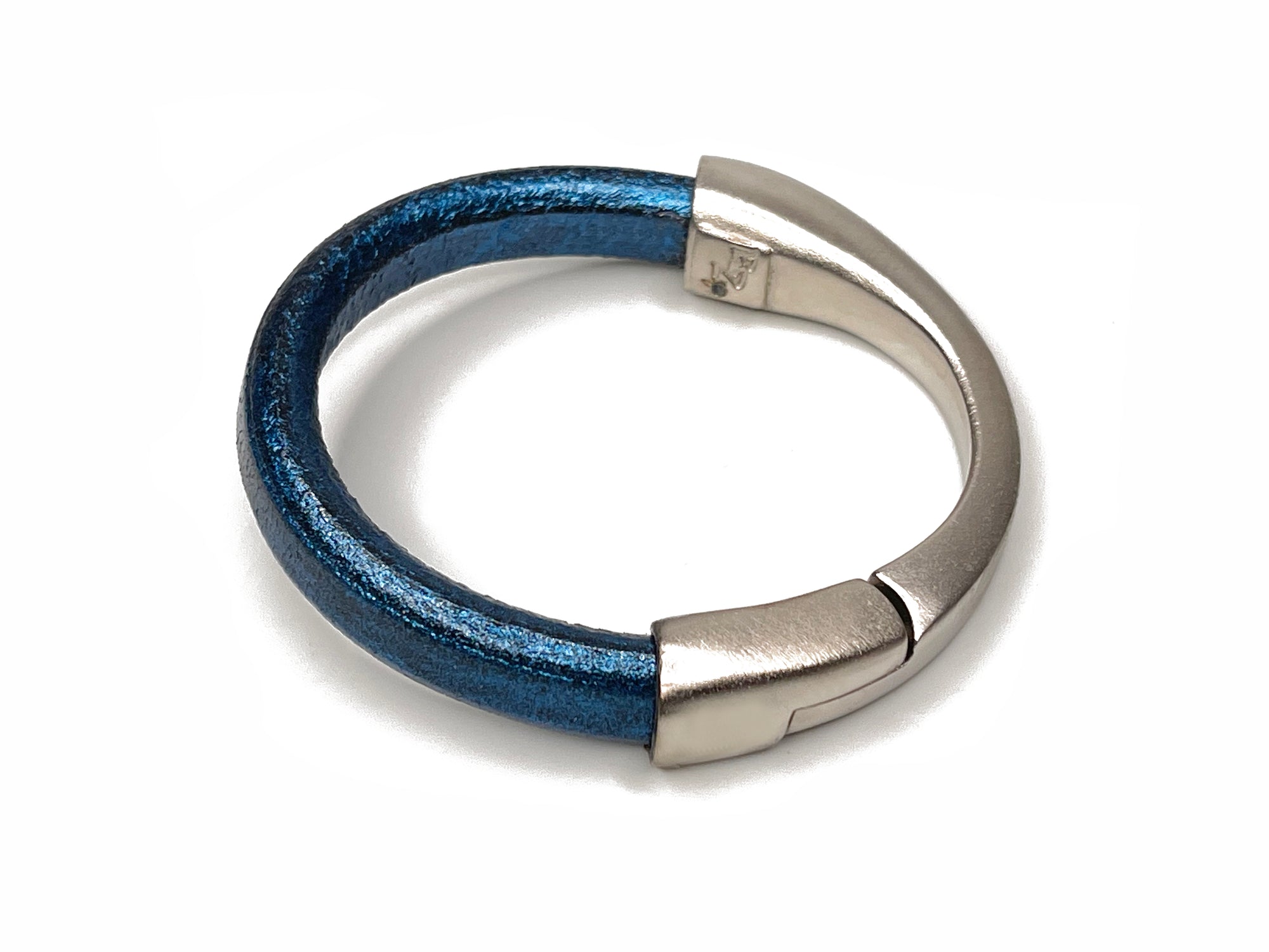 Platinum Crescent Moon Magnetic Clasp Leather Bracelet