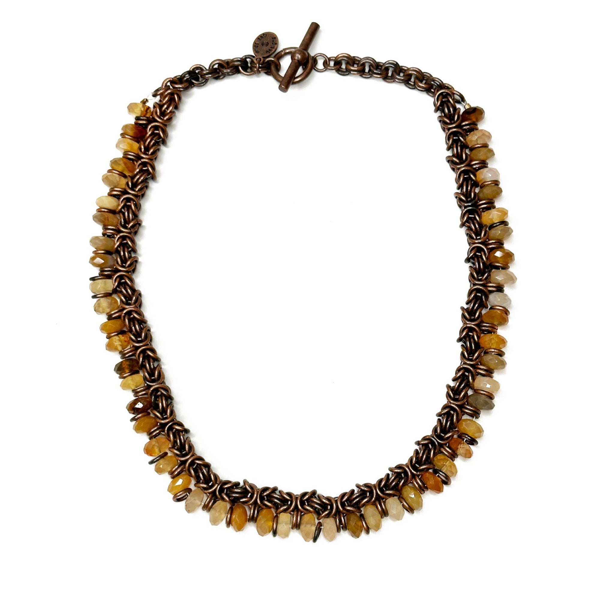Antique Copper Byzantine Chain Necklace with Carnelian Rondelles | Erica Zap Designs