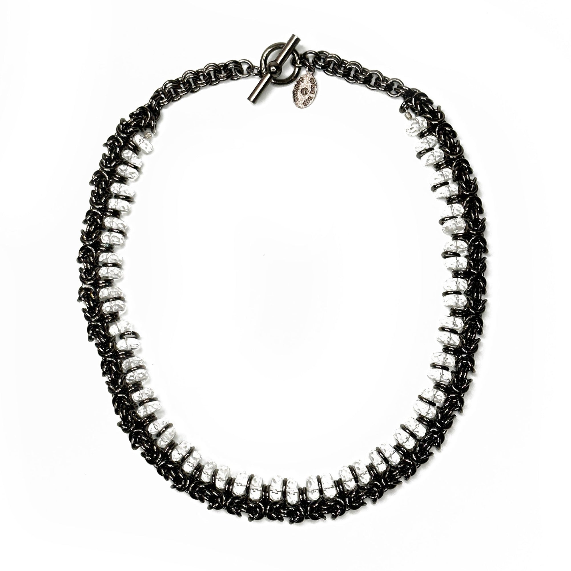 Gun Metal Byzantine Chain Necklace with Crystal Rondelles | Erica Zap Designs