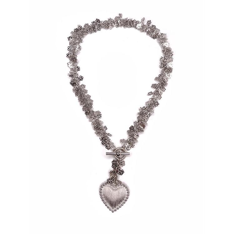Rhodium Flower and Heart Chain Necklace | Erica Zap Designs
