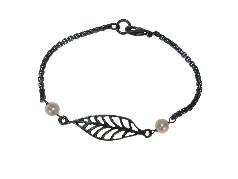 Oxidized Sterling Laurel Leaf & Pearl Bracelet | Erica Zap Designs