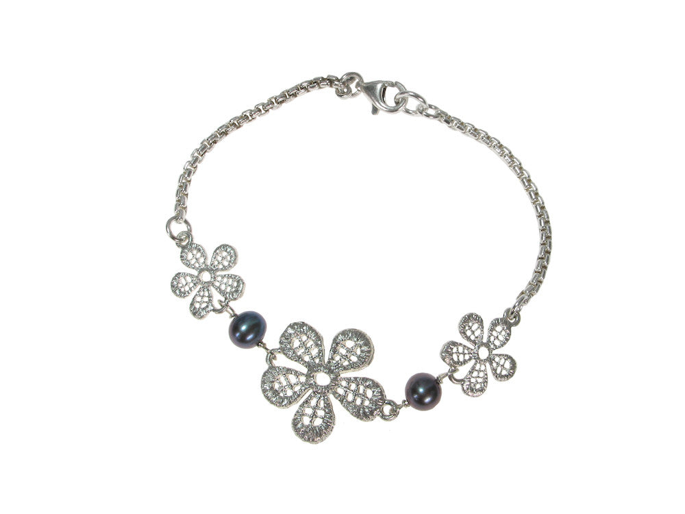 Sterling Mullein Flower & Pearl Chain Bracelet | Erica Zap Designs