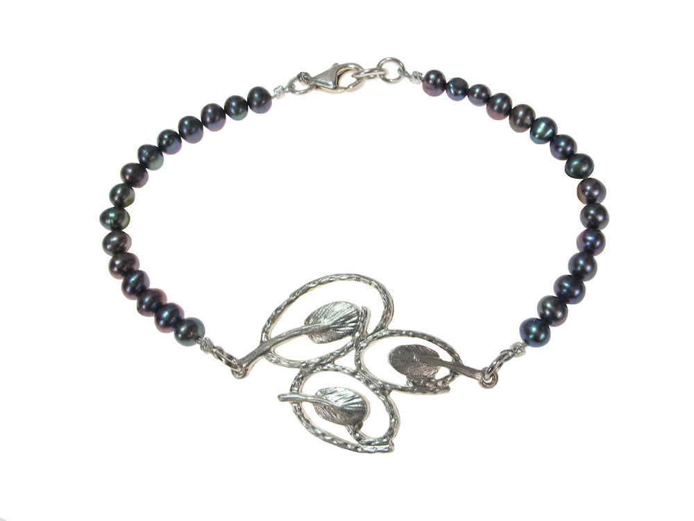 Pearl Bracelet with Sterling Leaf & Circles | Erica Zap Designs
