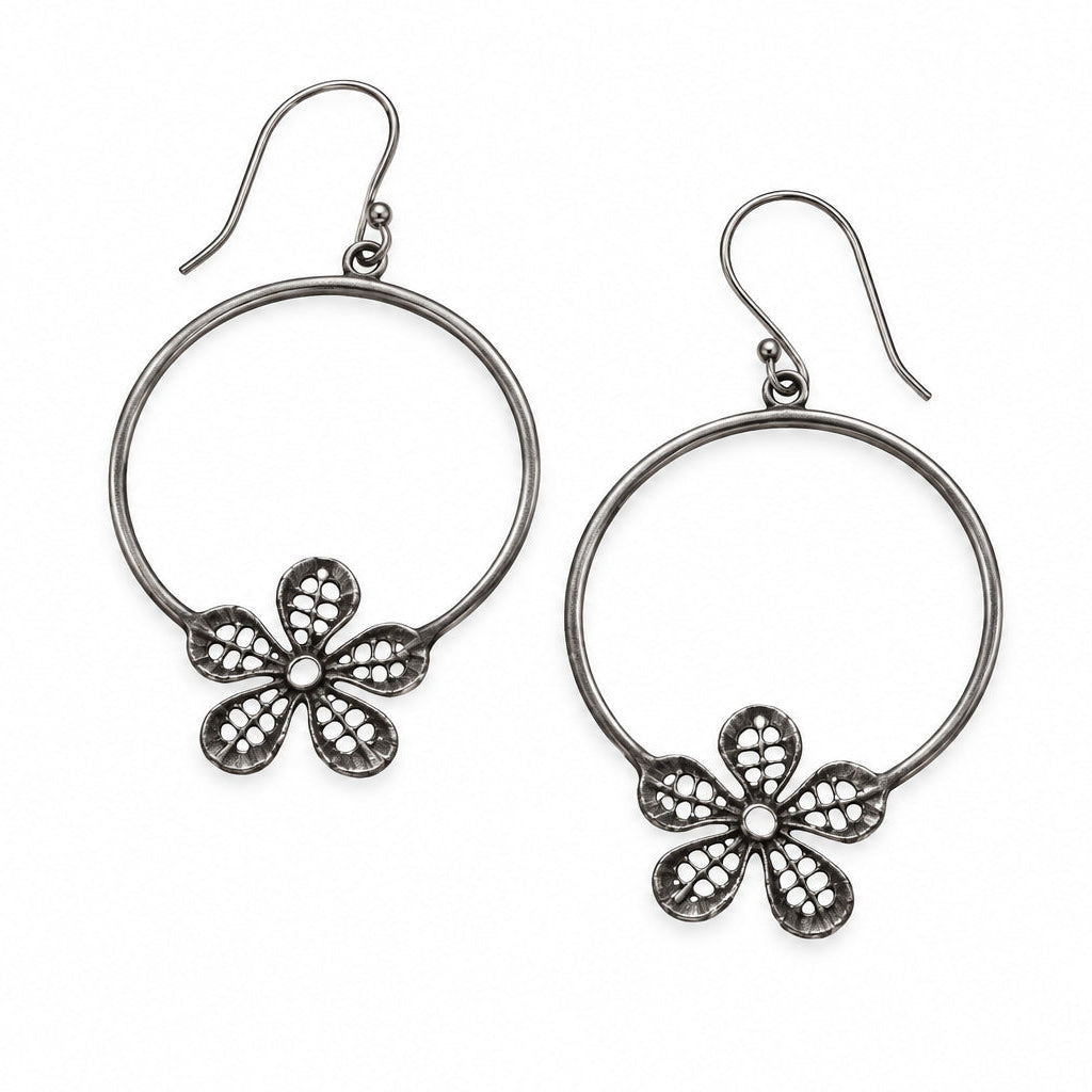 Sterling Hoop Flower Earrings | Erica Zap Designs