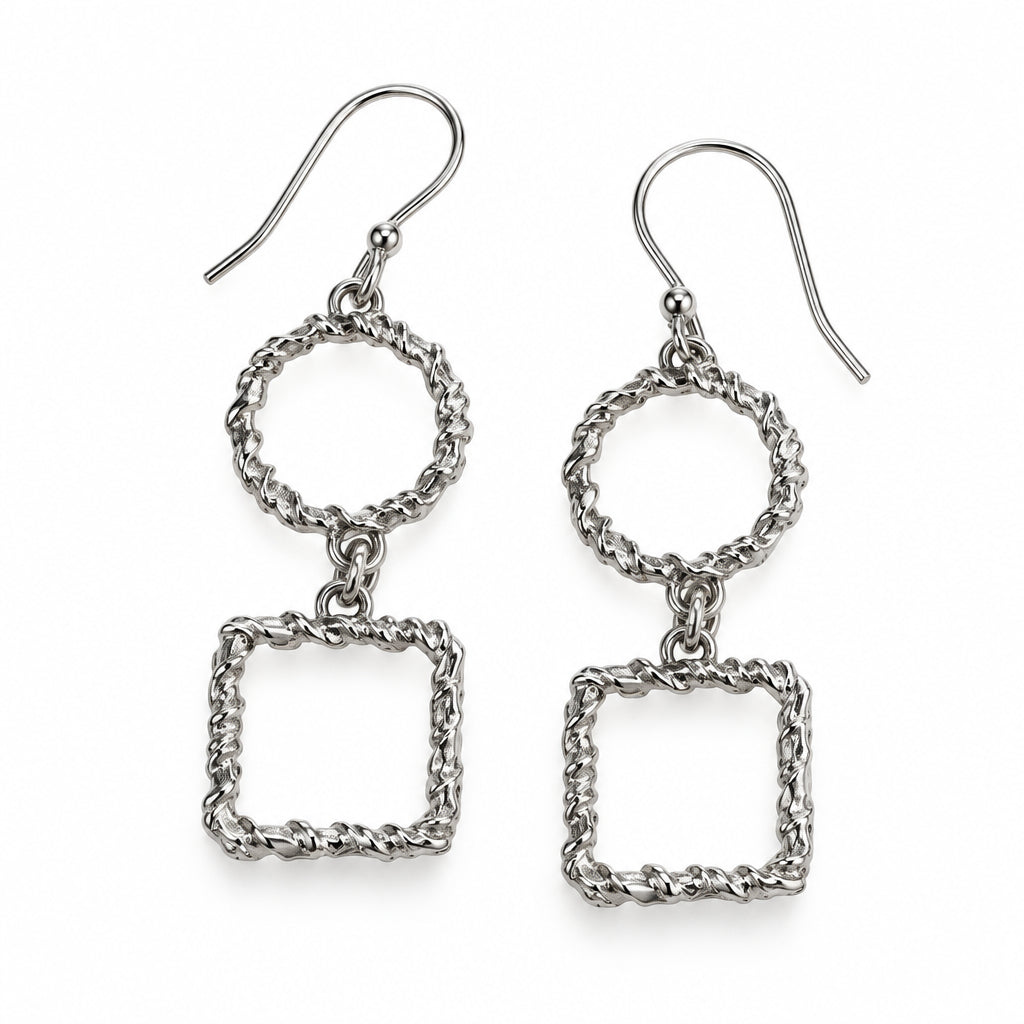 Textured Circle-Square Sterling Earrings | Erica Zap Designs