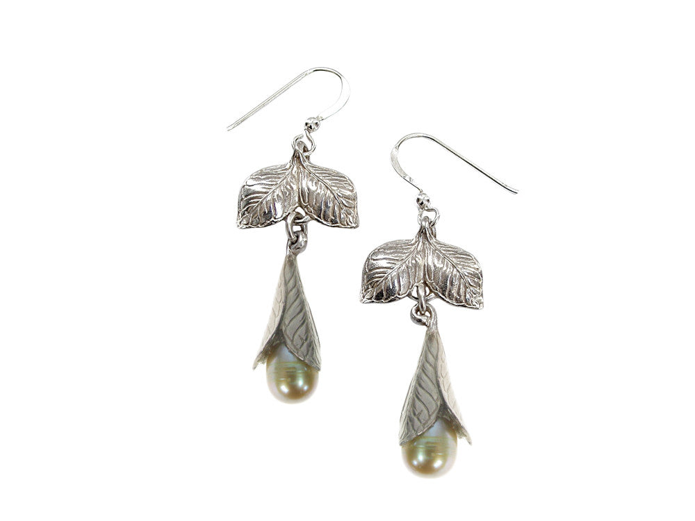 Double Drop Leaf & Pearl Earrings | Erica Zap Designs