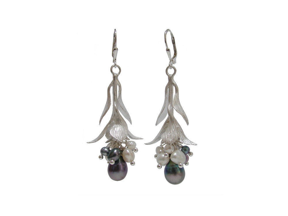 Pearls and Sterling Leaf Drop Earrings | Erica Zap Designs