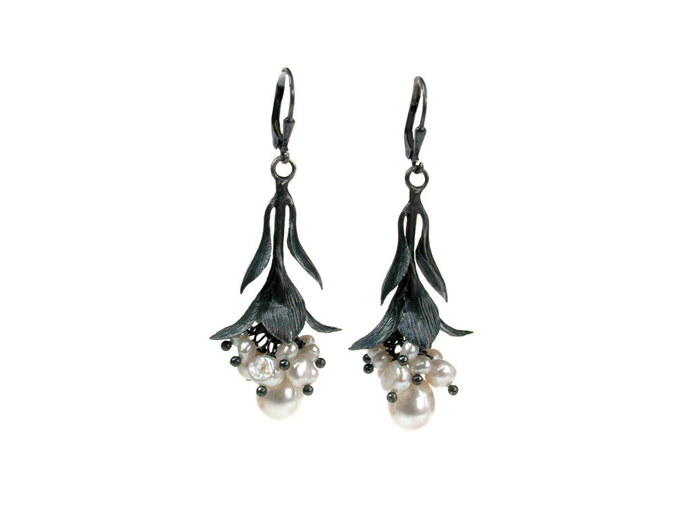 Pearls and Sterling Leaf Drop Earrings | Erica Zap Designs