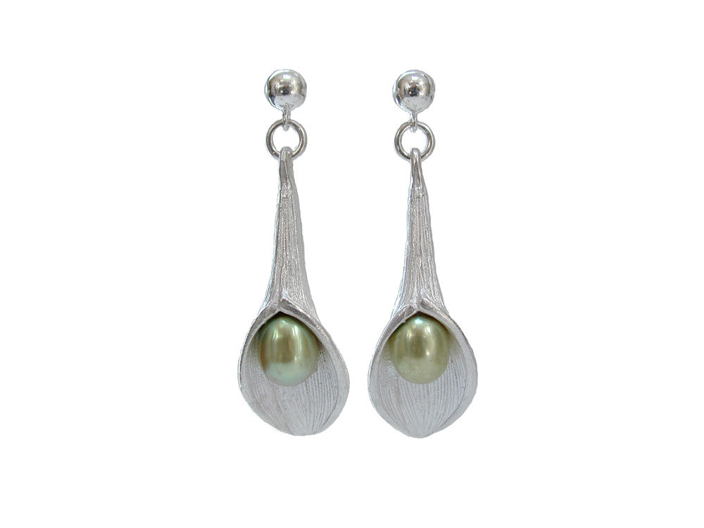 Pearl & Sterling Calla Lily Earrings | Erica Zap Designs