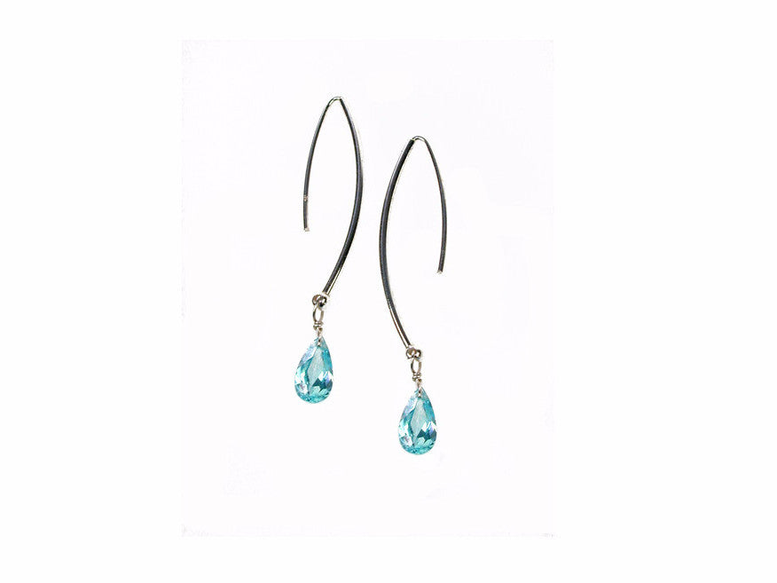 Sterling Wire Earrings with Small Crystal Drop | Erica Zap Designs