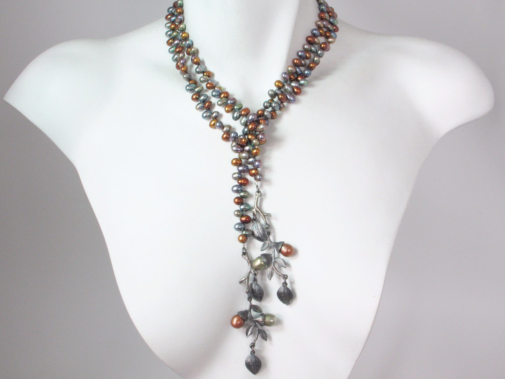 Pearl Lariat with Sterling Bud & Branch Ends | Erica Zap Designs