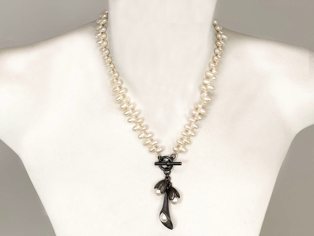 Pearl Necklace with Bud & Calla Lily Pendant | Erica Zap Designs